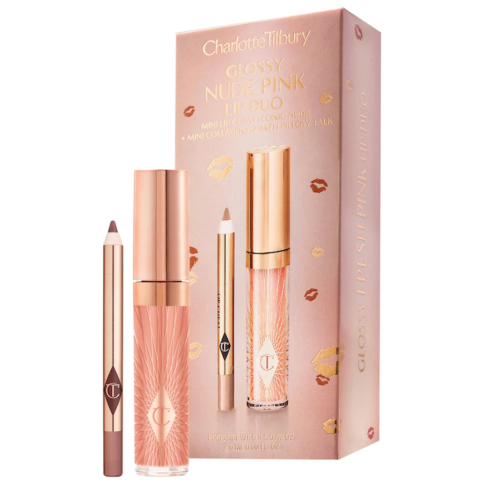Charlotte Tilbury Glossy Nude Pink Lip Duo- Iconic Nude & Pillow Talk